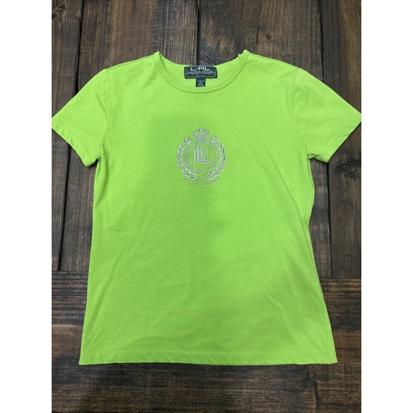 Lauren Ralph Lauren Top Womens PXS Green, Crest Logo, Short Sleeve Crew Neck - Picture 1 of 5